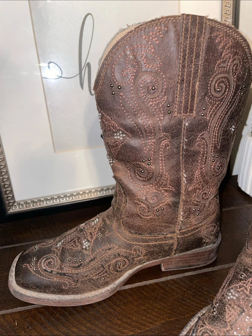 Roper Girls Faith Crystal Cross Western Boots with Stud Accents Size 2 Like New